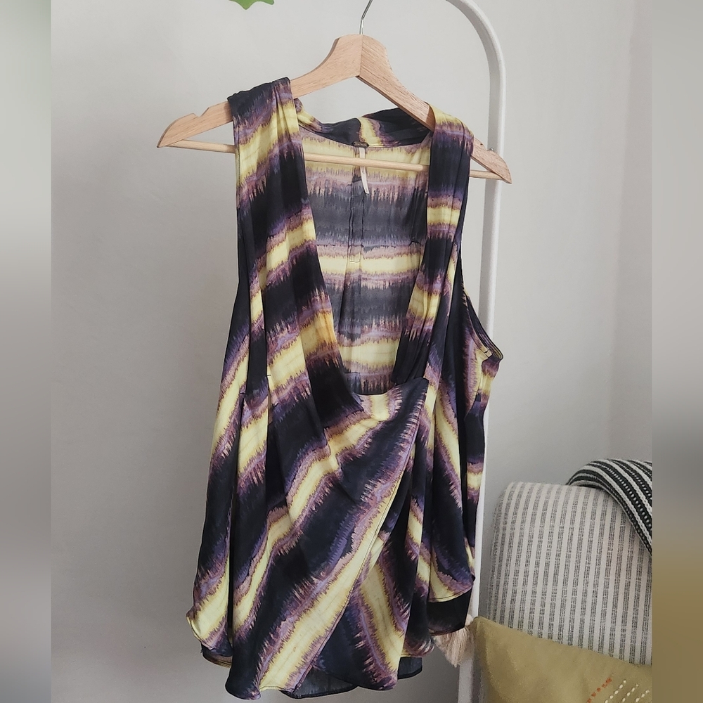 Free People Tie Dye Tunic Small Cowl Neck Ikat Sleeveless Swing Top